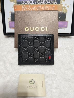 Gucci Black Guccissima Leather Bifold Sherryline Men's Wallet